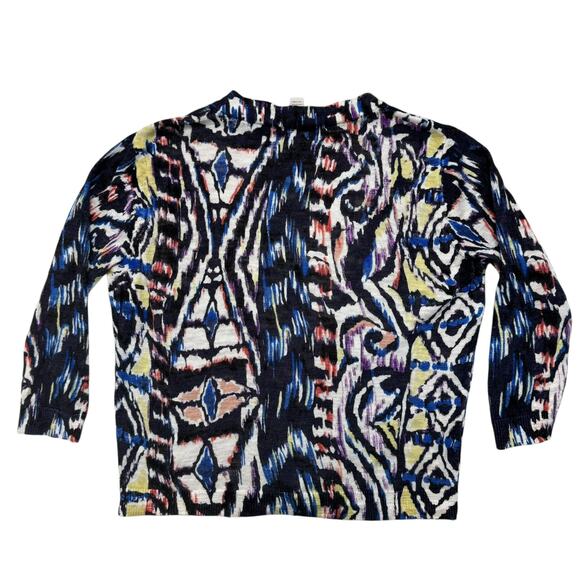 CHICOS Linen Blend Kaleidoscope Cardigan Sweater Sz Medium (1) Black Multicolor - Picture 5 of 9